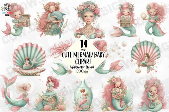 Download Cute Mermaid Baby Clipart PNG - Premium Bundle