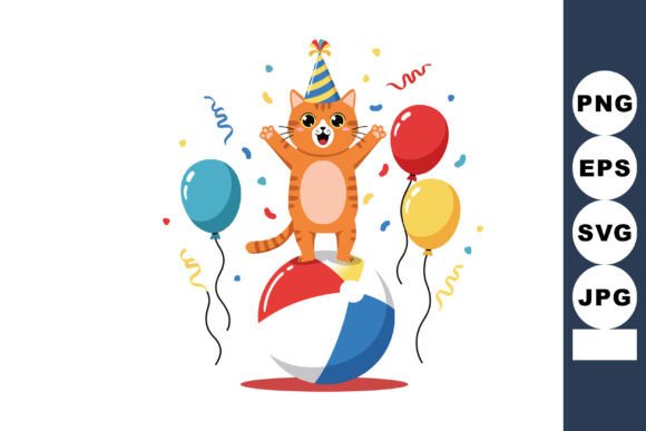 Download Cute Orange Cat with Party Hat Balancing - Premium Resources