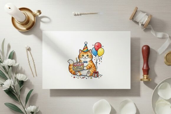 Download Orange Tabby Cat Wearing Party Hat - Premium Resources