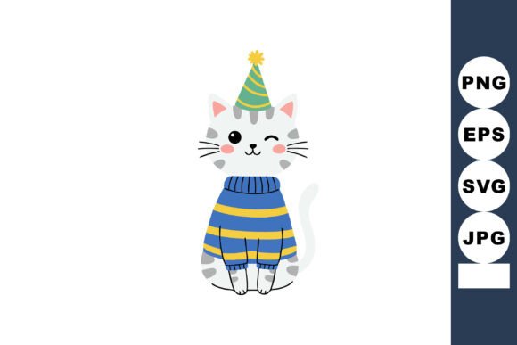 Download Cat Wearing Party Hat and Blue Yellow St - Premium Resources