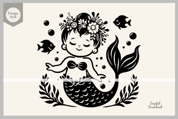 Download Baby Mermaid SVG File Clipart Silhouette - Premium Resources